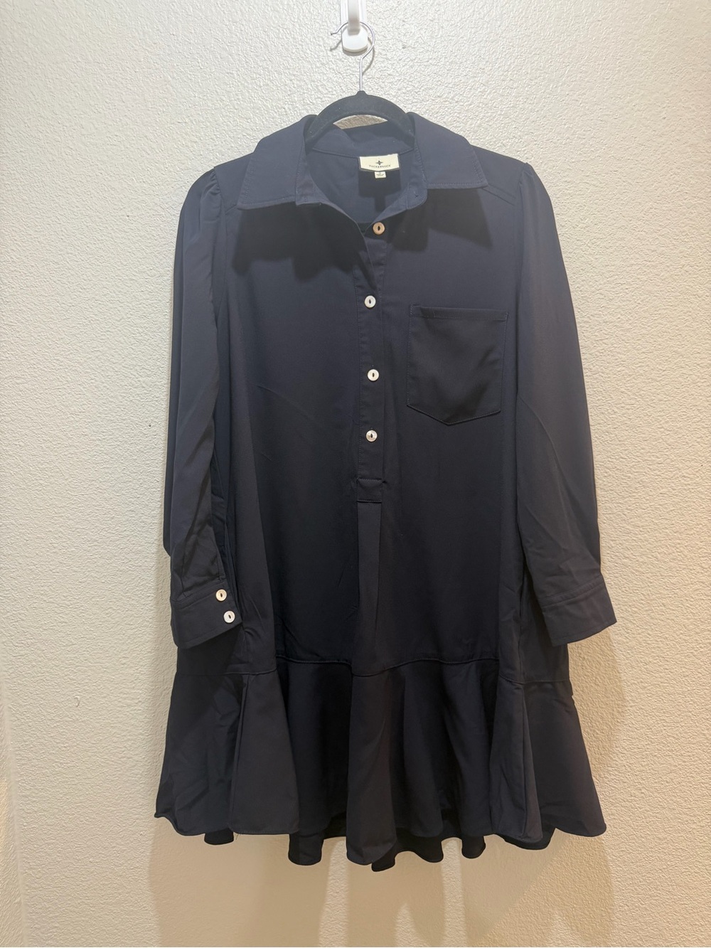 Tuckernuck Navy Button-Front Ruffle-Hem Shirt Dress